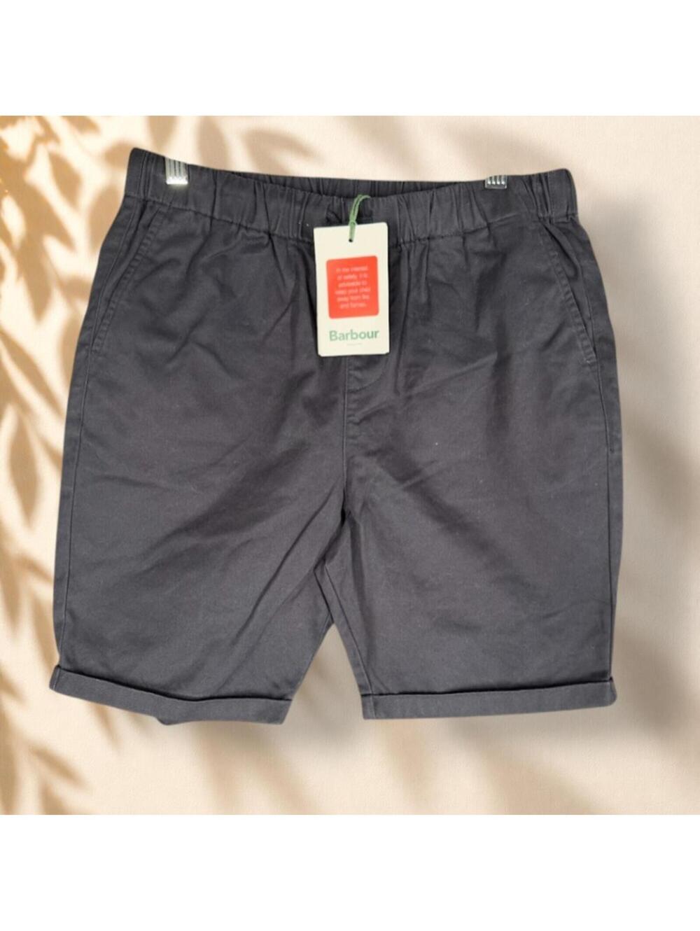 New Barbour Shorts Girls 12/13 Blue High Rise Cuffed Cotton Pockets Pull On